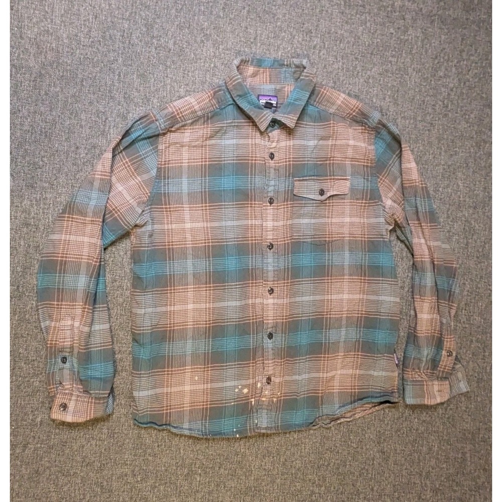 Patagonia Mens Flannel Button Up Plaid Shirt Brown Blue Multicolor Size Large